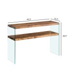 MDF Console Table, Big Side Table, Walnut Tempered Glass Desk,Entry Table