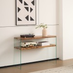 MDF Console Table, Big Side Table, Walnut Tempered Glass Desk,Entry Table