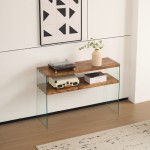 MDF Console Table, Big Side Table, Walnut Tempered Glass Desk,Entry Table