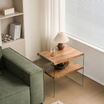 MDF SideTable, Small Tea Table, Walnut Night Stand Tempered Glass Sofa Table