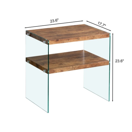 MDF SideTable, Small Tea Table, Walnut Night Stand Tempered Glass Sofa Table
