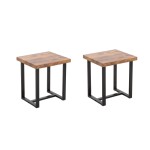 2 Pieces Small Tea Table,Walnut Night Stand,MDF SideTable, Sofa Table with Metal Leg