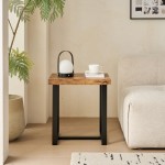2 Pieces Small Tea Table,Walnut Night Stand,MDF SideTable, Sofa Table with Metal Leg