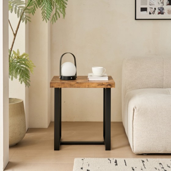 2 Pieces Small Tea Table,Walnut Night Stand,MDF SideTable, Sofa Table with Metal Leg