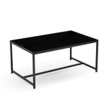 Black Glass CoffeeTable, Small Tea Table, Glass with Metal Legs Sofa Table