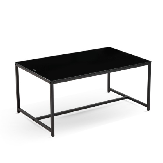 Black Glass CoffeeTable, Small Tea Table, Glass with Metal Legs Sofa Table