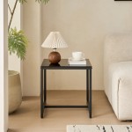 2 Pieces Black Glass Night Stand,MDF SideTable, Small Tea Table, Sofa Table with Metal Leg