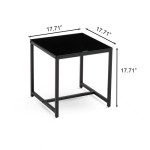 2 Pieces Black Glass Night Stand,MDF SideTable, Small Tea Table, Sofa Table with Metal Leg