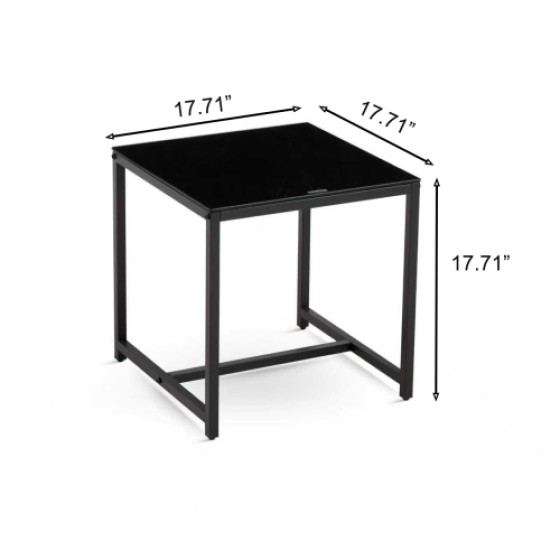 2 Pieces Black Glass Night Stand,MDF SideTable, Small Tea Table, Sofa Table with Metal Leg