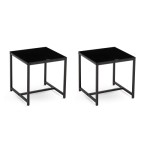 2 Pieces Black Glass Night Stand,MDF SideTable, Small Tea Table, Sofa Table with Metal Leg