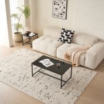 2 Pieces Black Glass Night Stand,MDF SideTable, Small Tea Table, Sofa Table with Metal Leg