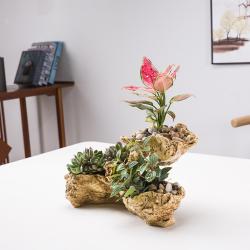 三孔多肉花盆 树脂工艺植物盆栽花盆 厂家跨境电商花盆